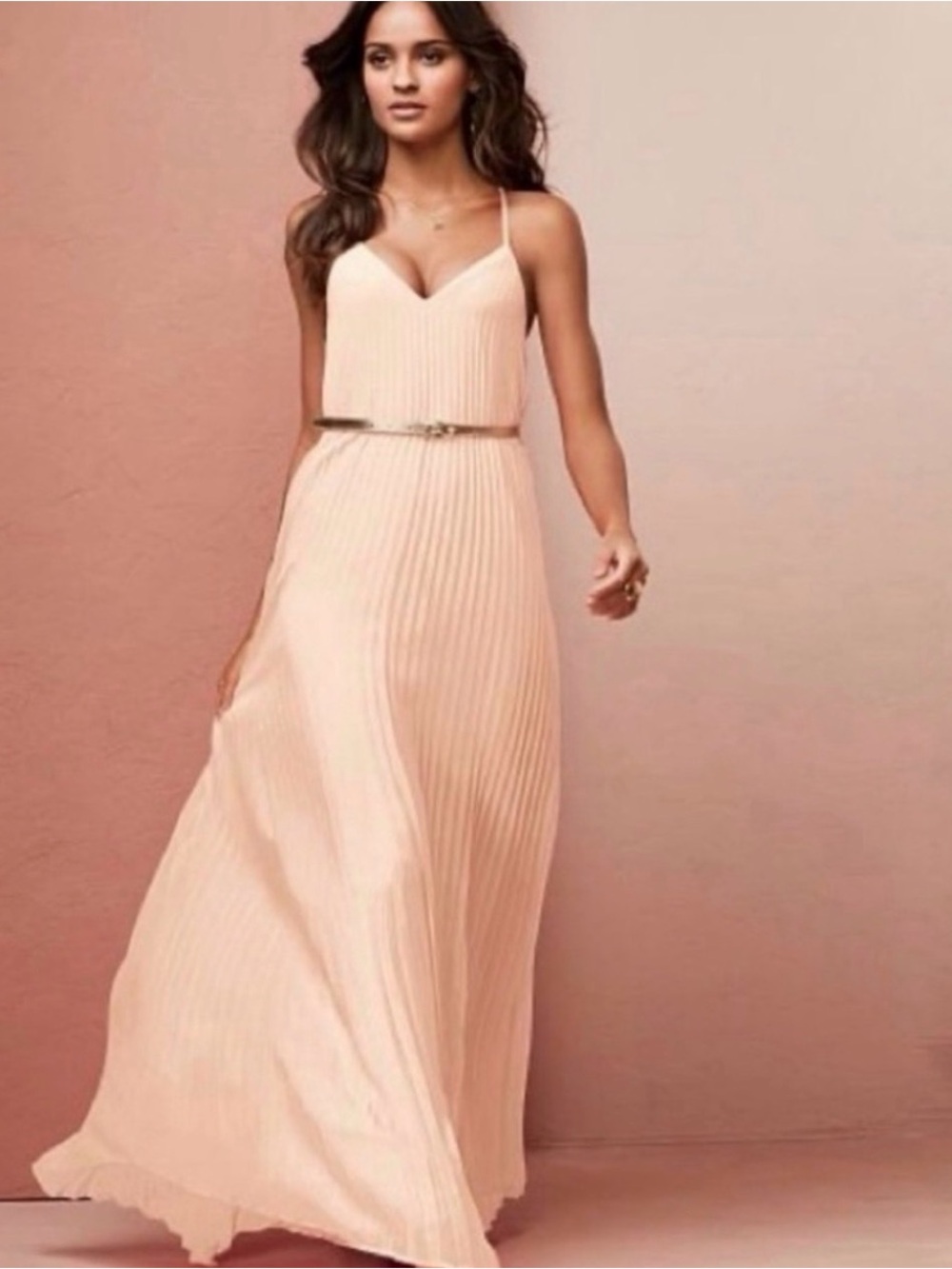 Victoria's Secret Blush Pink Pleated Maxi Dress with Spaghetti Straps